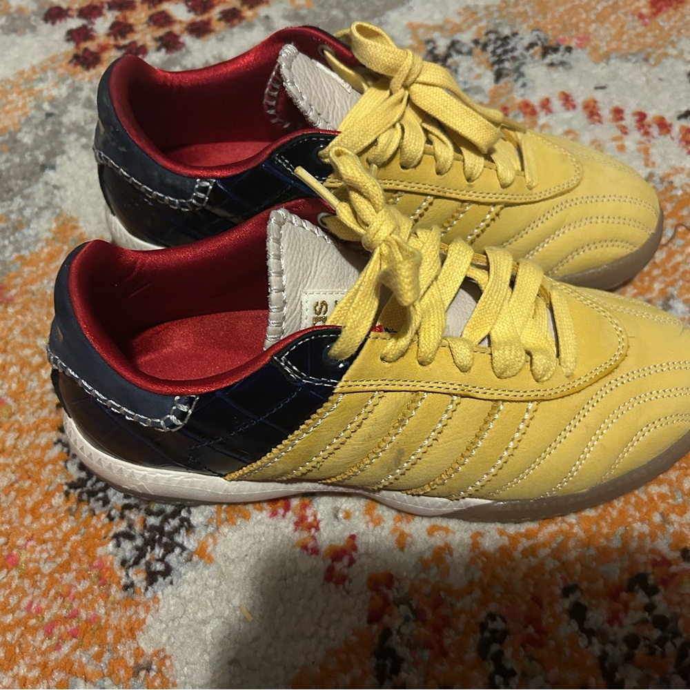 Adidas Wales Bonner - Yellow Low-Top Sneakers with Navy Heel and Red Lining